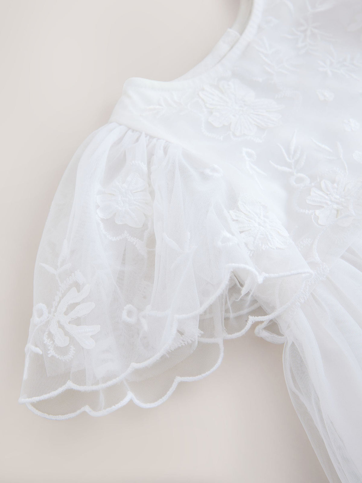 White Embroidered Mesh Occasion Dress (3mths-8yrs)