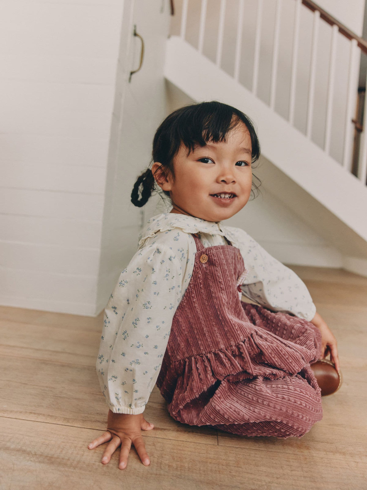 Pink Corduroy/ Ecru Ditsy Blouse & Dungarees Set 2 Piecs (3mths-7yrs)