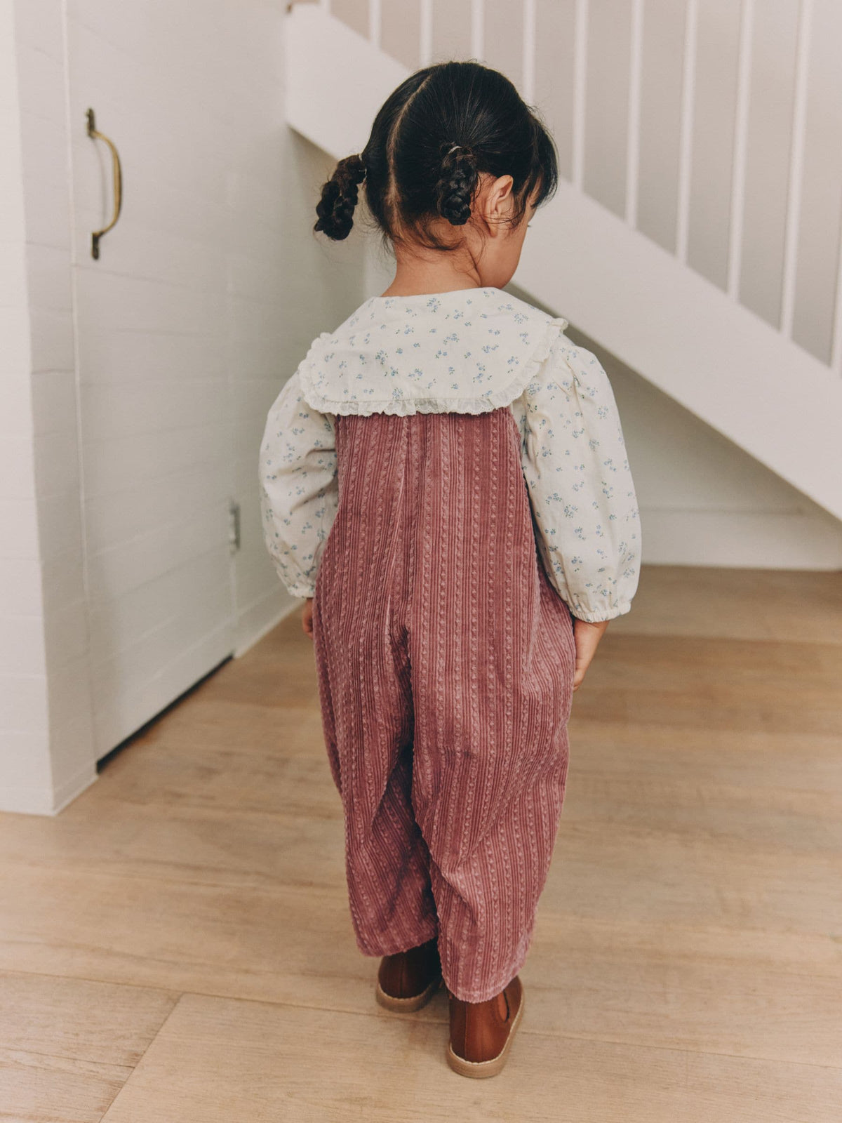Pink Corduroy/ Ecru Ditsy Blouse & Dungarees Set 2 Piecs (3mths-7yrs)