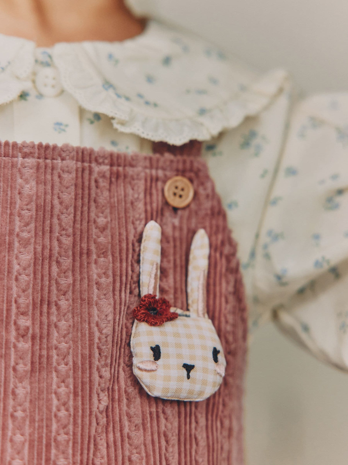 Pink Corduroy/ Ecru Ditsy Blouse & Dungarees Set 2 Piecs (3mths-7yrs)