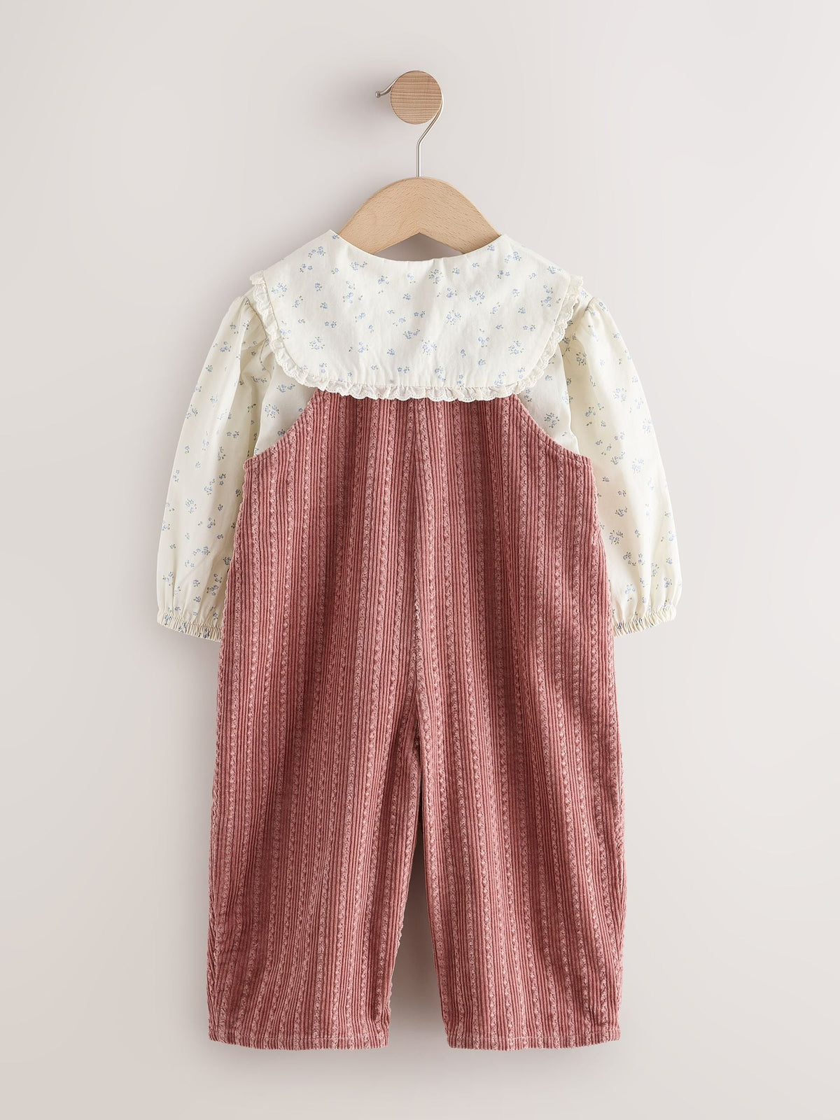 Pink Corduroy/ Ecru Ditsy Blouse & Dungarees Set 2 Piecs (3mths-7yrs)