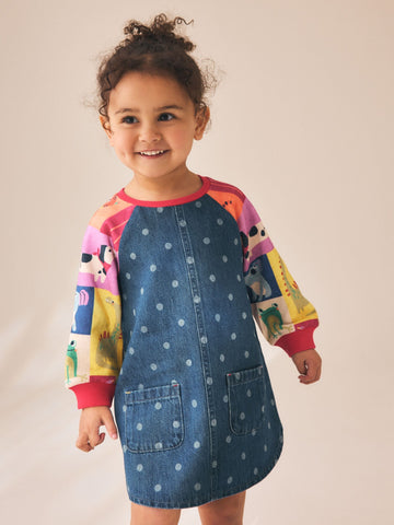 Animal Charcater Raglan Denim Dress (3mths-8yrs)