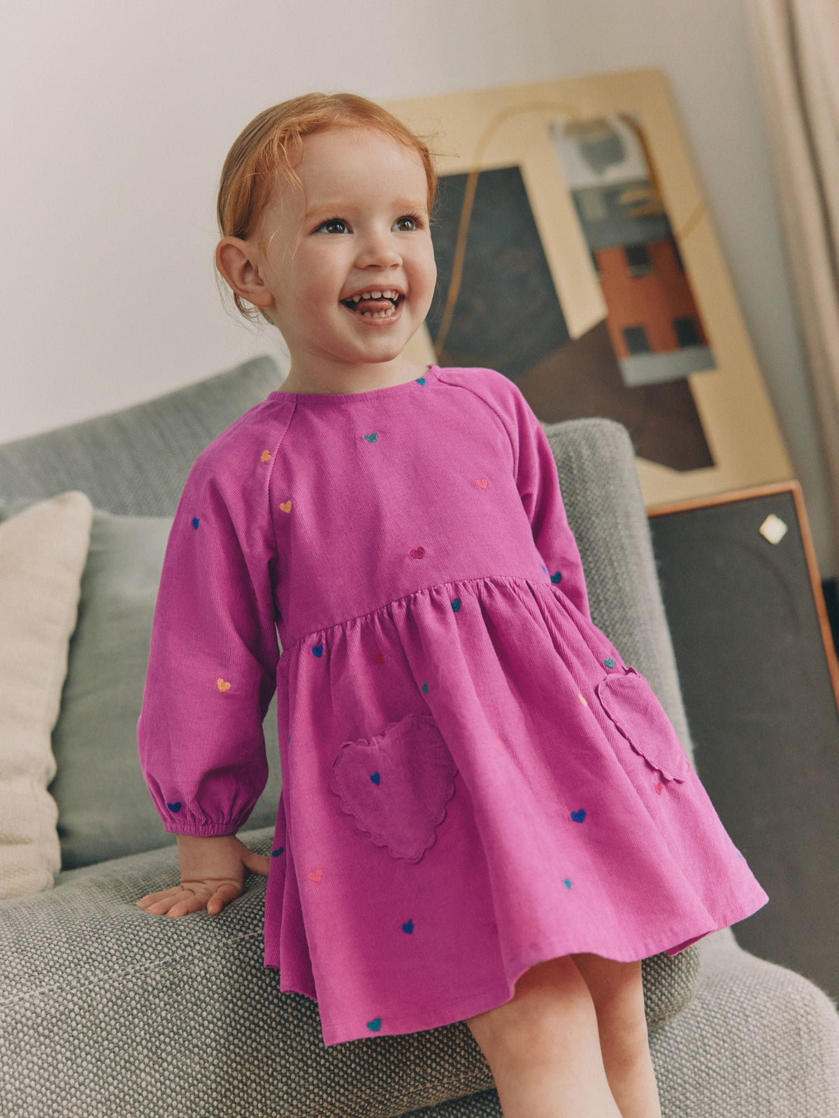 Magenta Pink Long Sleeve Cord Dress (3mths-8yrs)