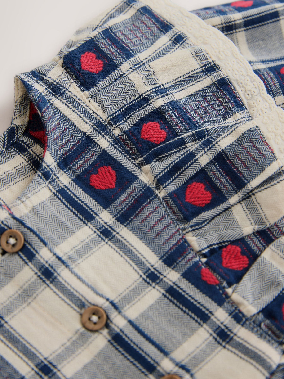 Navy Blue Heart Check Frill Collar Long Sleeve Dress (3mths-8yrs)