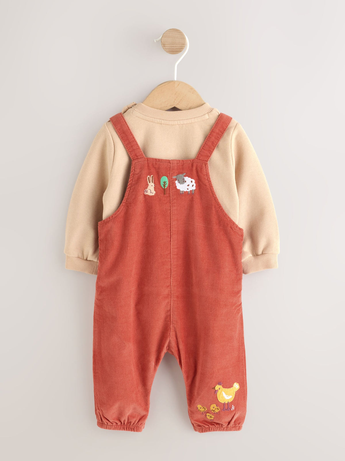 Rust Brown Farmyard Cord Dungarees and Bodysuit Baby Set (0mths-3yrs)