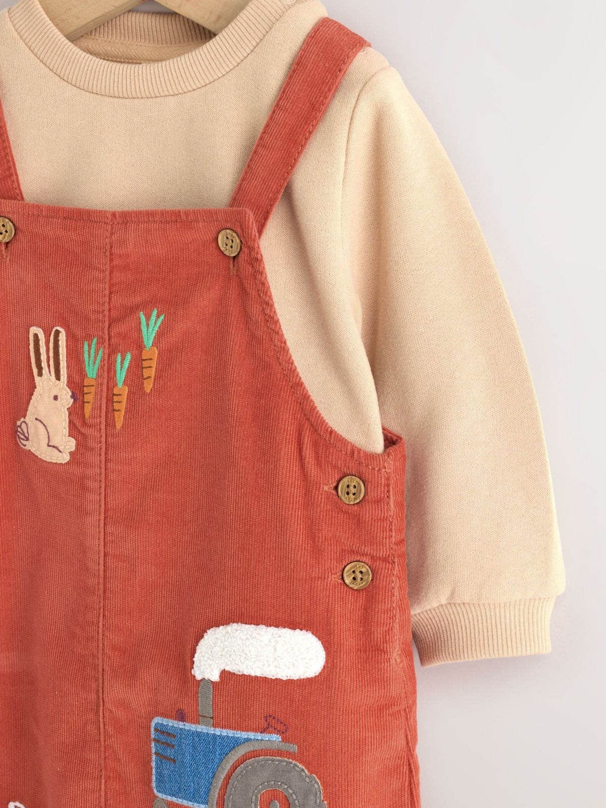 Rust Brown Farmyard Cord Dungarees and Bodysuit Baby Set (0mths-3yrs)