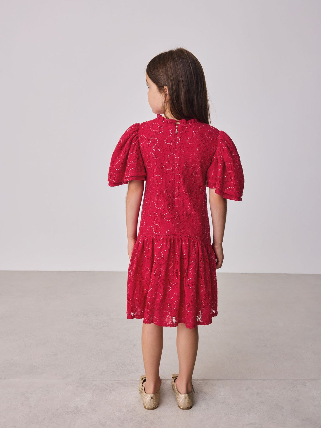 Baker by Ted Baker Red Sequin Lace Angel Sleeve Dress