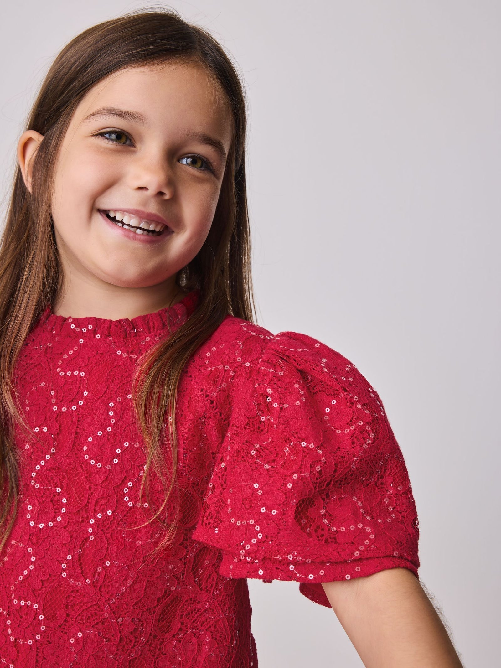 Baker by Ted Baker Red Sequin Lace Angel Sleeve Dress