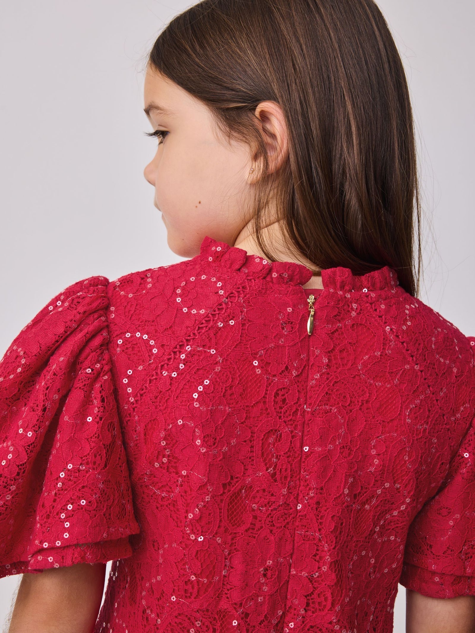 Baker by Ted Baker Red Sequin Lace Angel Sleeve Dress