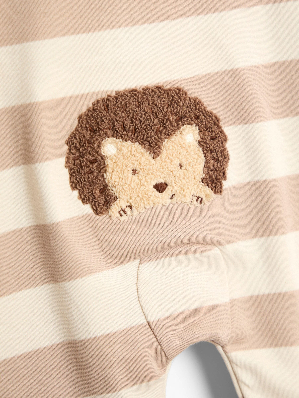 JoJo Maman Bébé Brown Hedgehog Wide Stripe Character Footed Sleepsuit