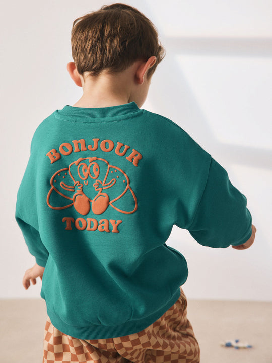 Green Croissant Single Sweatshirt And Stripe Joggers Set (3mths-7yrs)