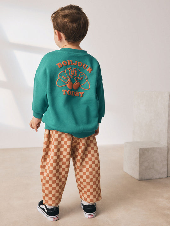 Green Croissant Single Sweatshirt And Stripe Joggers Set (3mths-7yrs)
