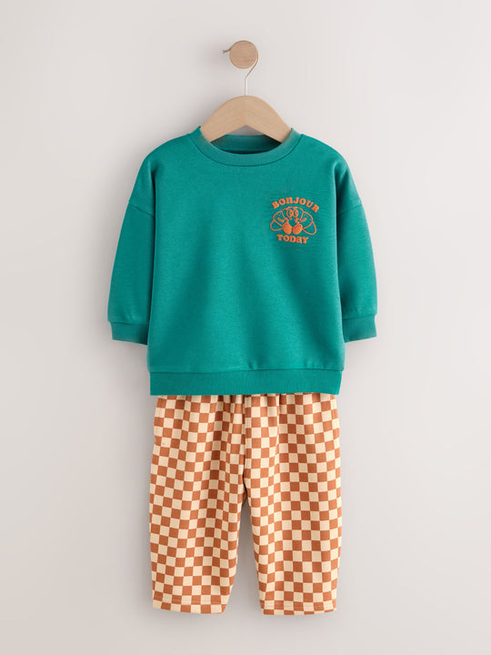Green Croissant Single Sweatshirt And Stripe Joggers Set (3mths-7yrs)
