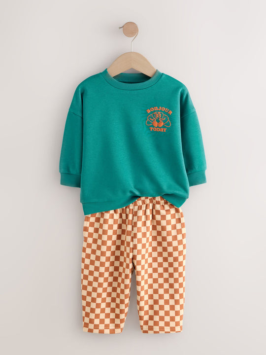 Green Croissant Single Sweatshirt And Stripe Joggers Set (3mths-7yrs)