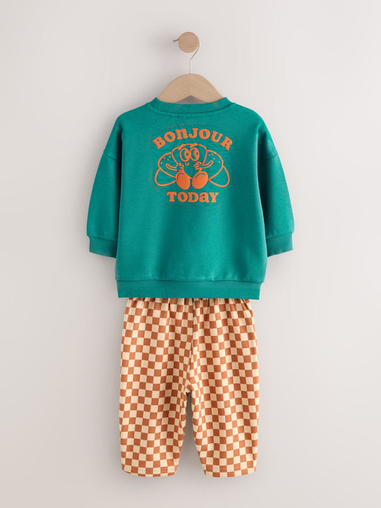 Green Croissant Single Sweatshirt And Stripe Joggers Set (3mths-7yrs)