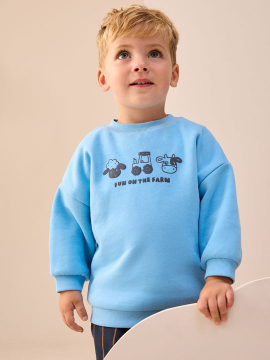 Blue Farm Animal Single Sweatshirt And Stripe Joggers Set (3mths-7yrs)