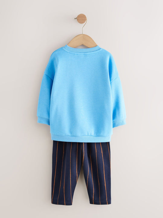 Blue Farm Animal Single Sweatshirt And Stripe Joggers Set (3mths-7yrs)