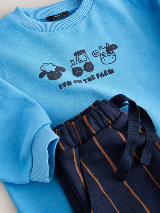 Blue Farm Animal Single Sweatshirt And Stripe Joggers Set (3mths-7yrs)