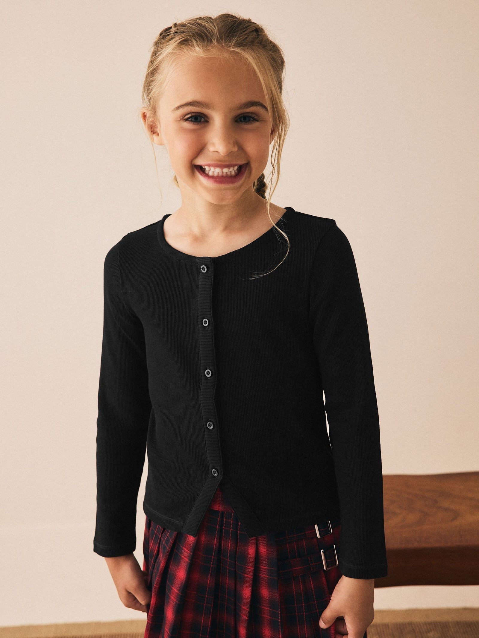 Black Long Sleeve Ribbed Cardigan (3-16yrs)