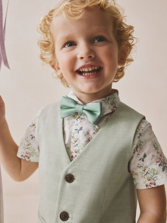 Sage Green Waistcoat, Shirt, Shorts & Tie Set (3mths-9yrs)