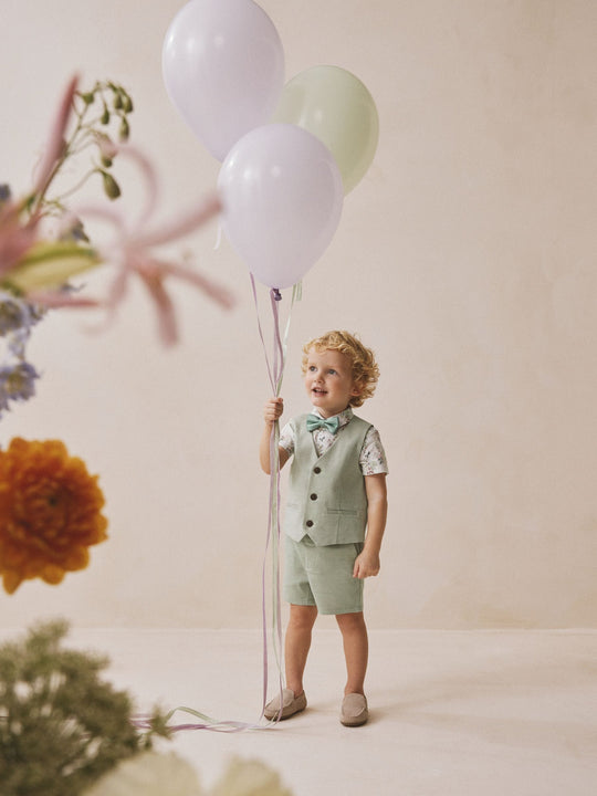 Sage Green Waistcoat, Shirt, Shorts & Tie Set (3mths-9yrs)