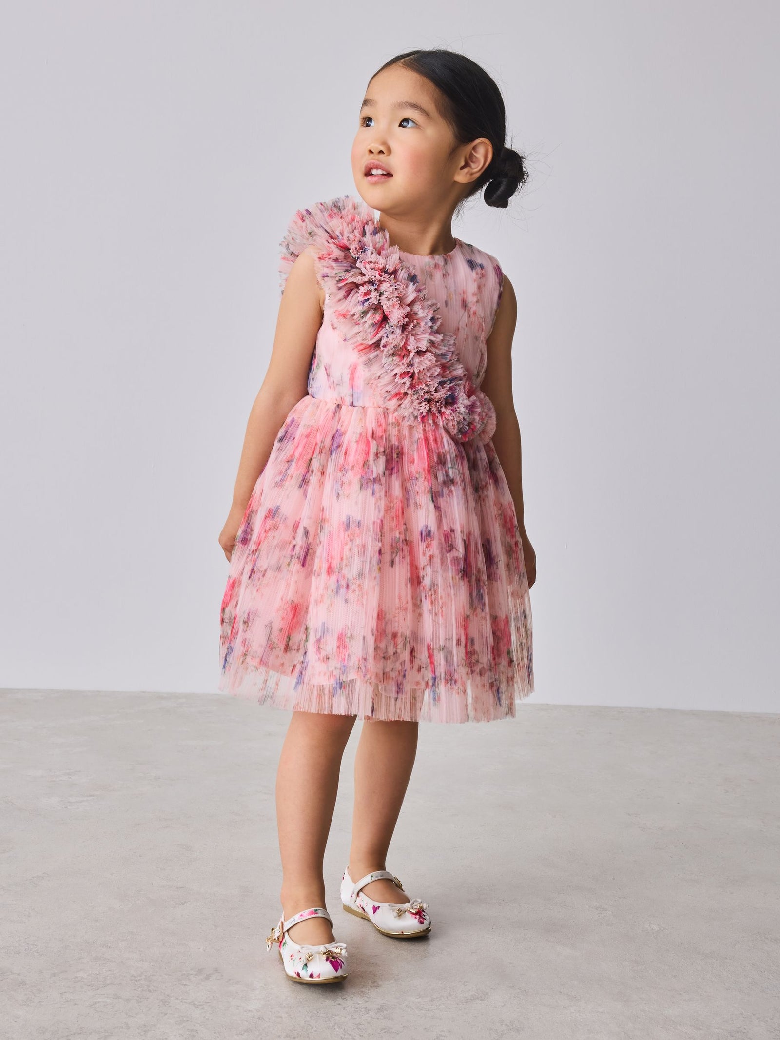 Baker by Ted Baker Crinkle Mesh 3D Ruffle Shoulder Occasion Dress