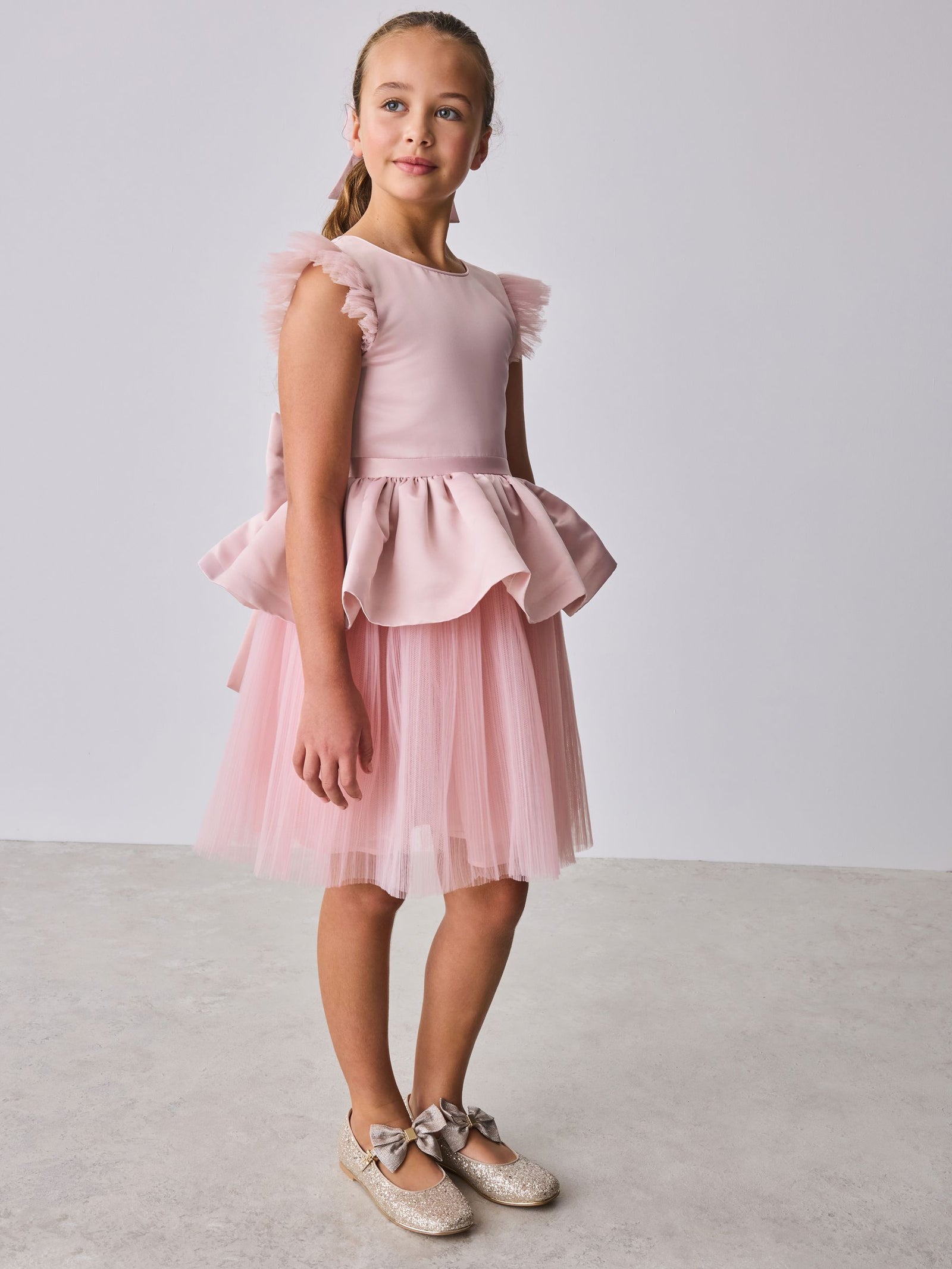 Baker by Ted Baker Satin Bow Back Peplum Tulle Occasion Dress & Scrunchie