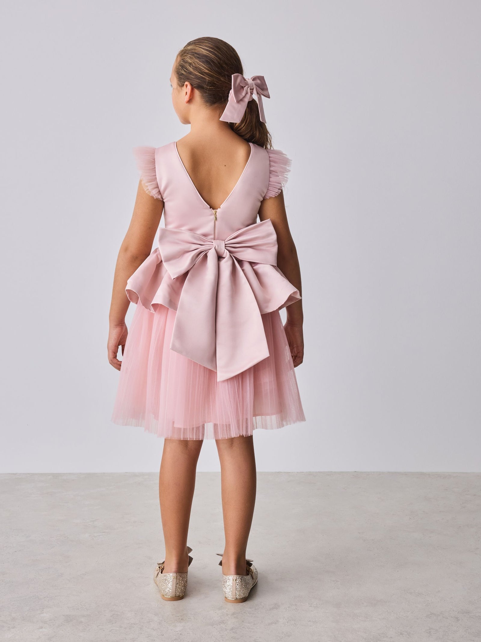 Baker by Ted Baker Satin Bow Back Peplum Tulle Occasion Dress & Scrunchie