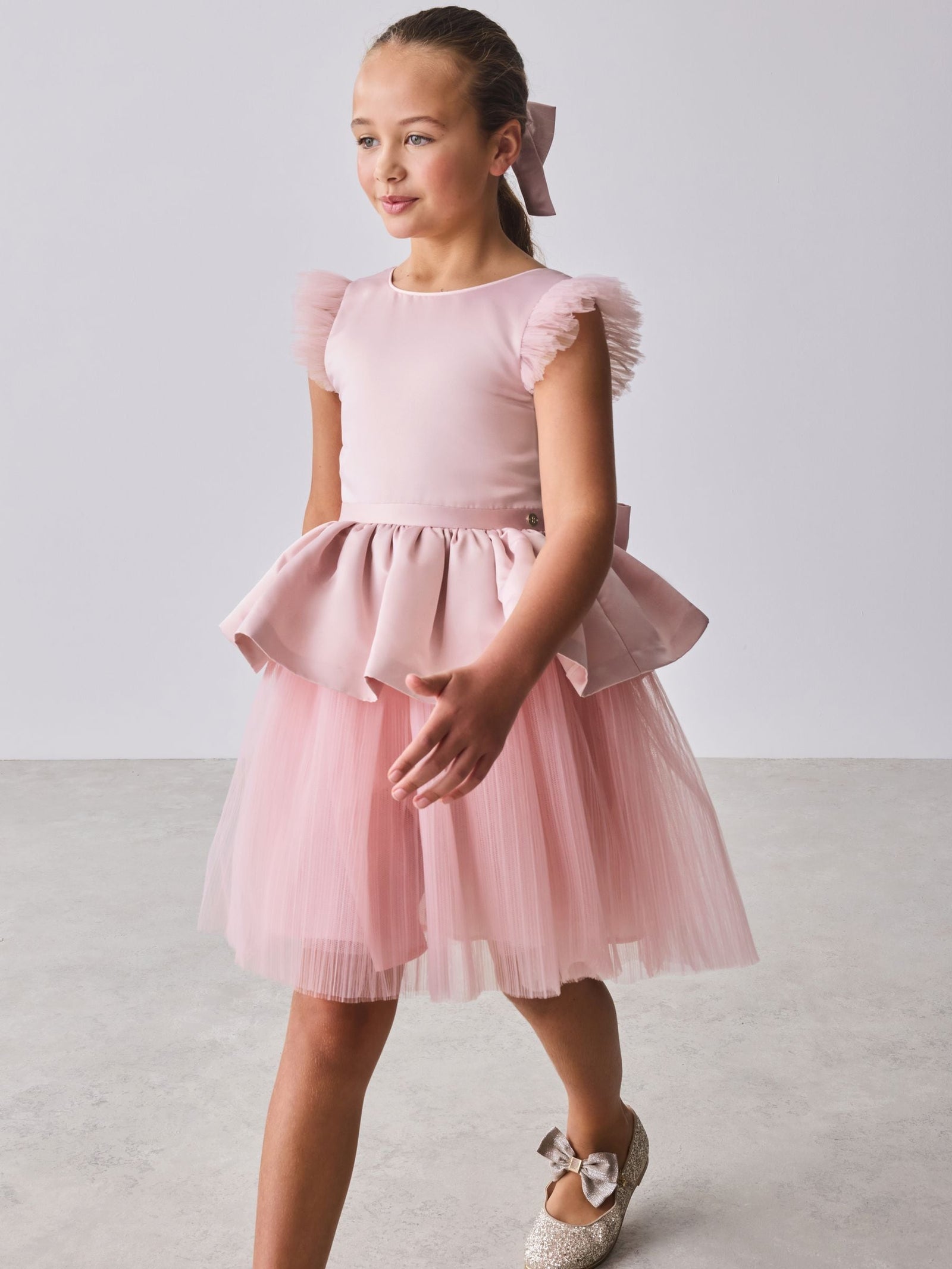 Baker by Ted Baker Satin Bow Back Peplum Tulle Occasion Dress & Scrunchie