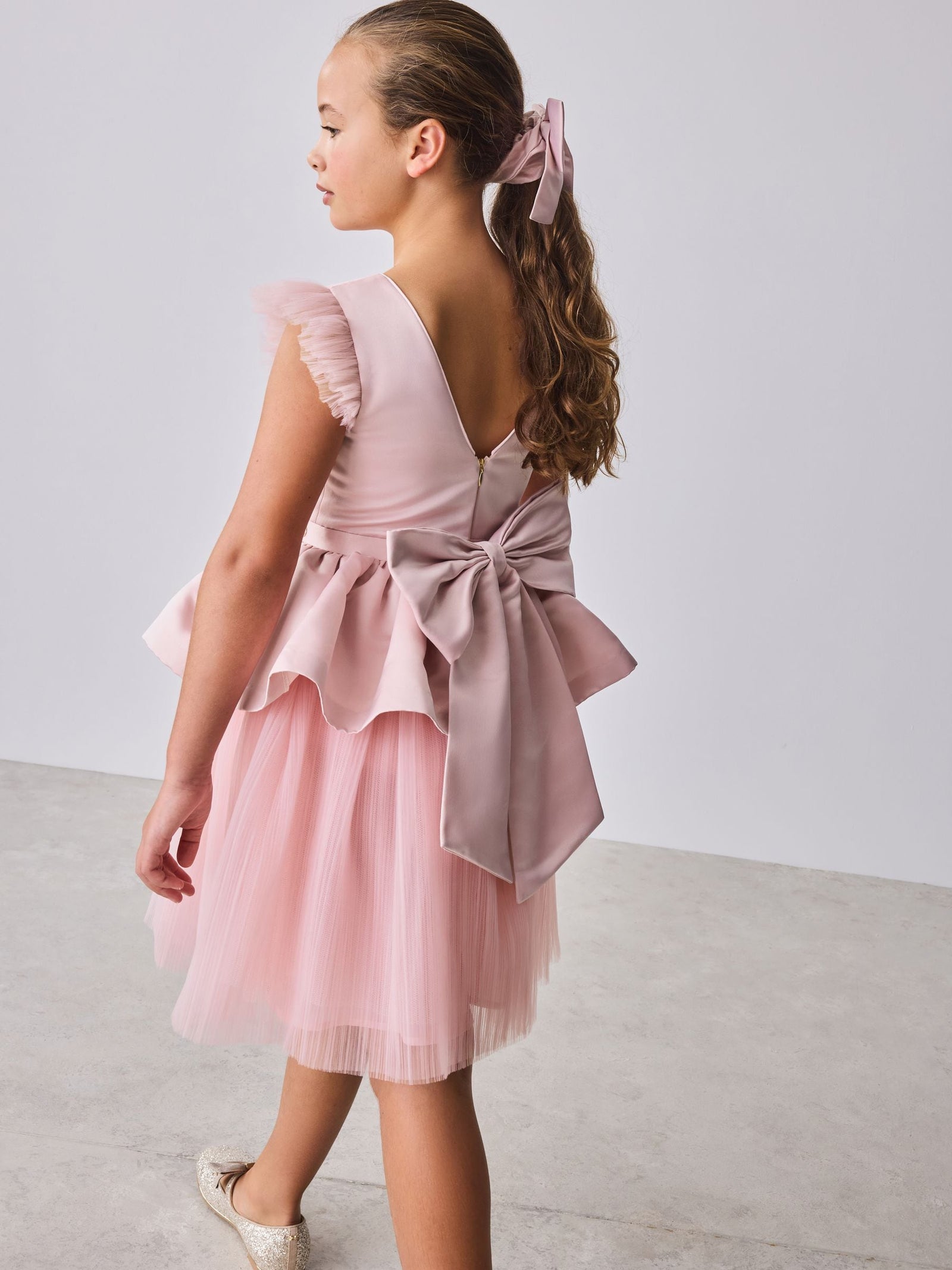 Baker by Ted Baker Satin Bow Back Peplum Tulle Occasion Dress & Scrunchie