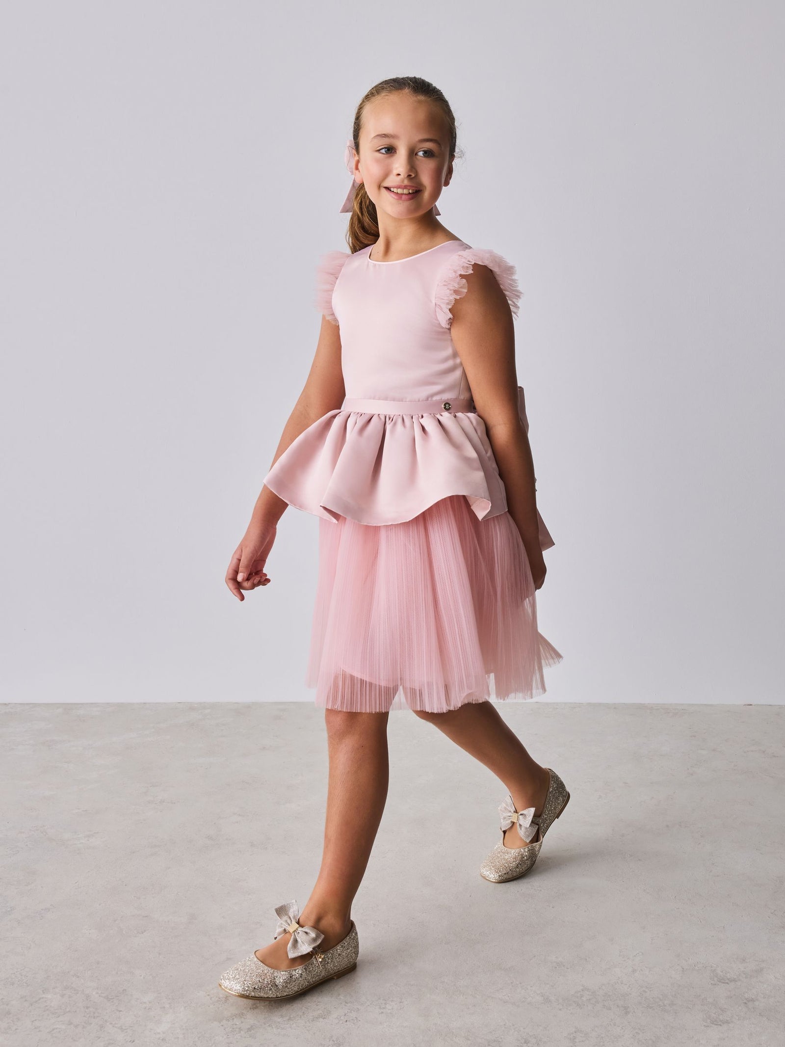 Baker by Ted Baker Satin Bow Back Peplum Tulle Occasion Dress & Scrunchie