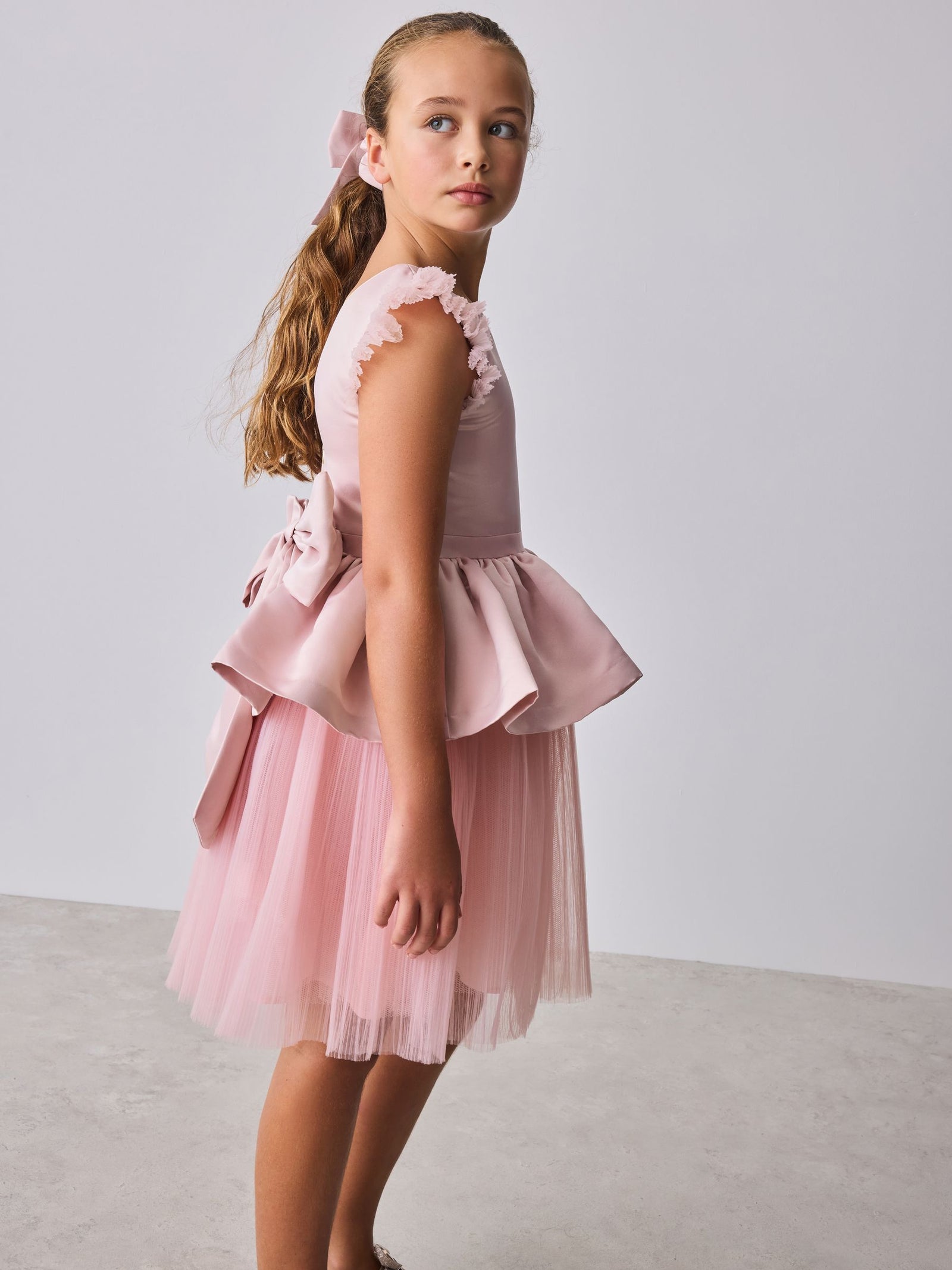 Baker by Ted Baker Satin Bow Back Peplum Tulle Occasion Dress & Scrunchie
