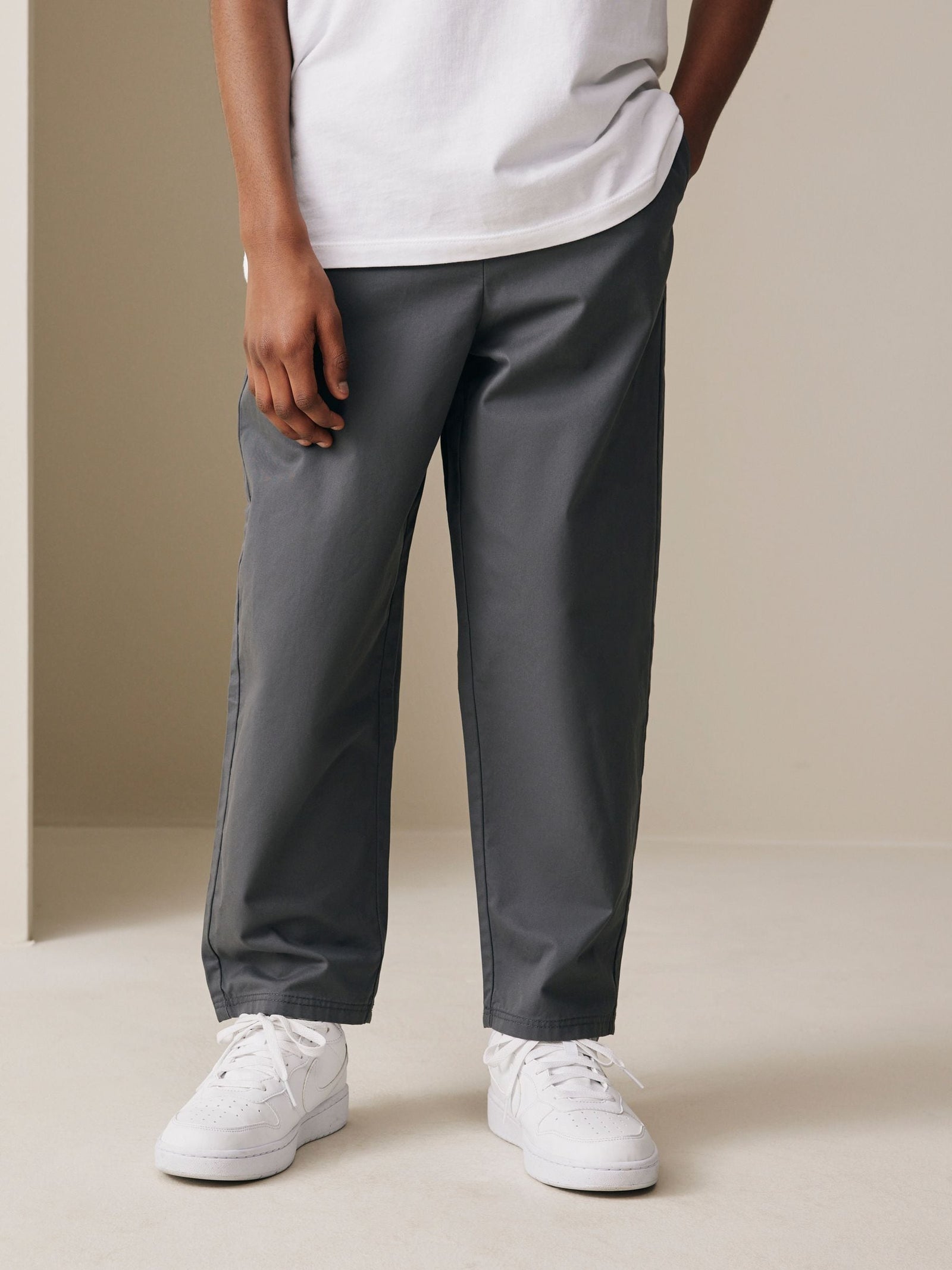 Charcoal Grey Pull On Woven Trousers (3-16yrs)