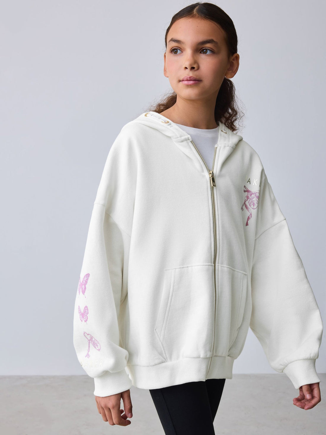 Baker by Ted Baker Cream Oversized Back Graphic Zip-Through Hoodie