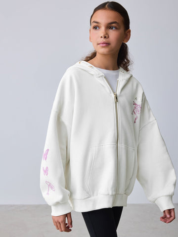 Baker by Ted Baker Cream Oversized Back Graphic Zip-Through Hoodie
