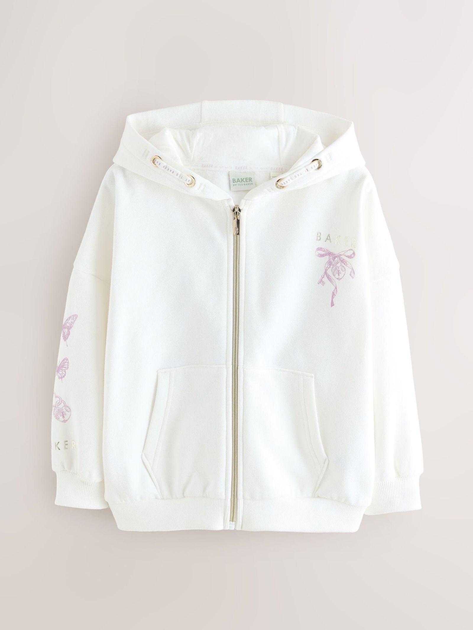 Baker by Ted Baker Cream Oversized Back Graphic Zip-Through Hoodie