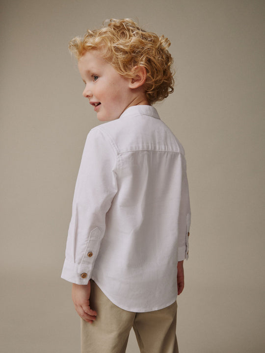 White Long Sleeve Grandad Collar Oxford Shirt (3mths-7yrs)