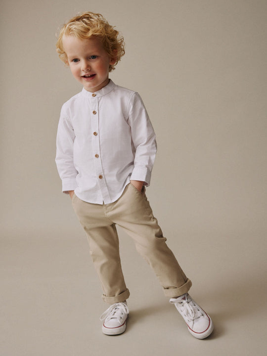 White Long Sleeve Grandad Collar Oxford Shirt (3mths-7yrs)