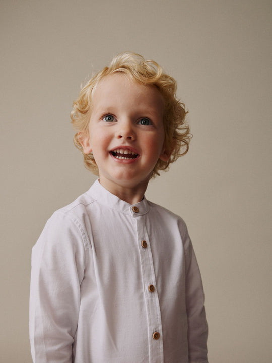 White Long Sleeve Grandad Collar Oxford Shirt (3mths-7yrs)