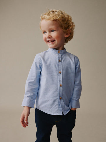 Blue Long Sleeve Grandad Collar Oxford Shirt (3mths-7yrs)