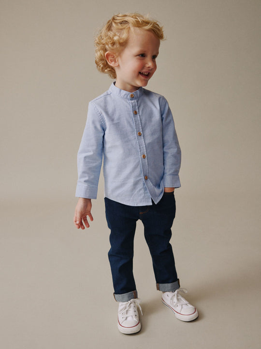 Blue Long Sleeve Grandad Collar Oxford Shirt (3mths-7yrs)