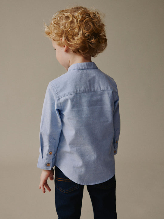 Blue Long Sleeve Grandad Collar Oxford Shirt (3mths-7yrs)