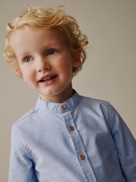 Blue Long Sleeve Grandad Collar Oxford Shirt (3mths-7yrs)