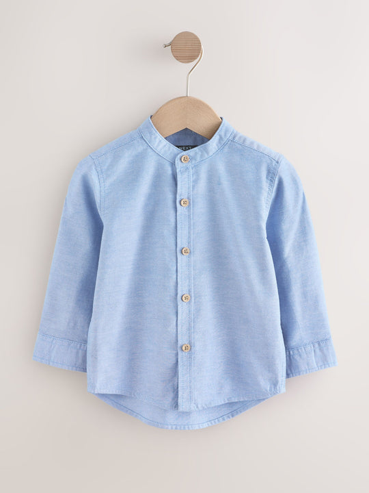 Blue Long Sleeve Grandad Collar Oxford Shirt (3mths-7yrs)