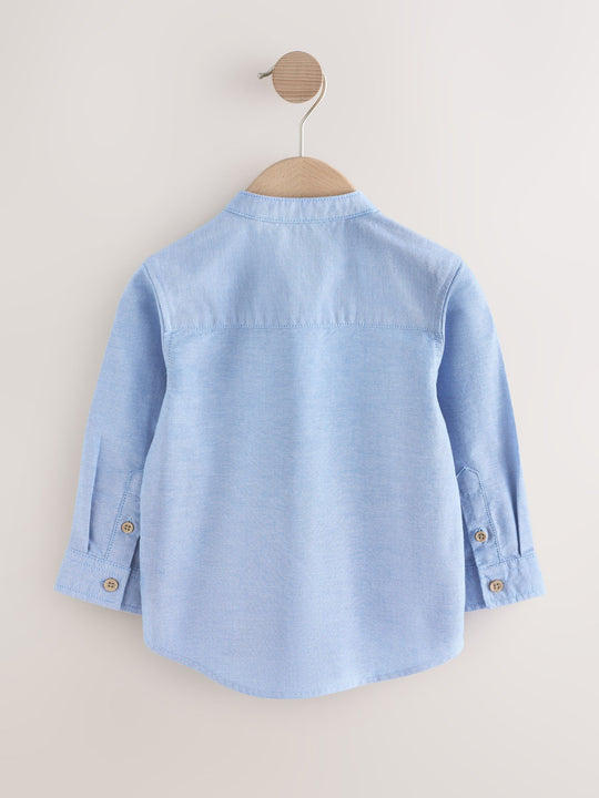 Blue Long Sleeve Grandad Collar Oxford Shirt (3mths-7yrs)