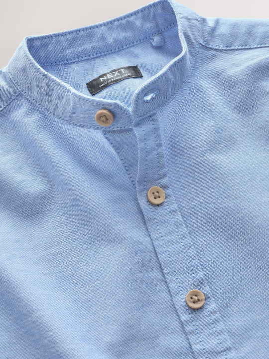 Blue Long Sleeve Grandad Collar Oxford Shirt (3mths-7yrs)