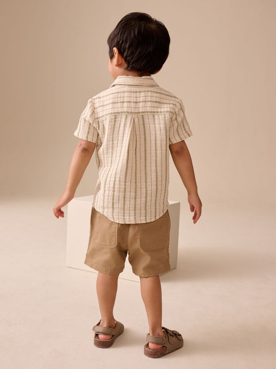Ecru Striped Dino Short Sleeve Shirt (3mths-7yrs)