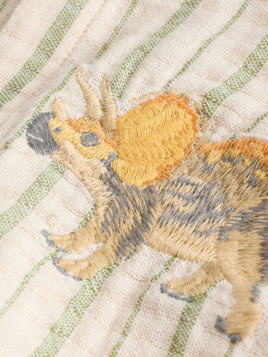 Ecru Striped Dino Short Sleeve Shirt (3mths-7yrs)