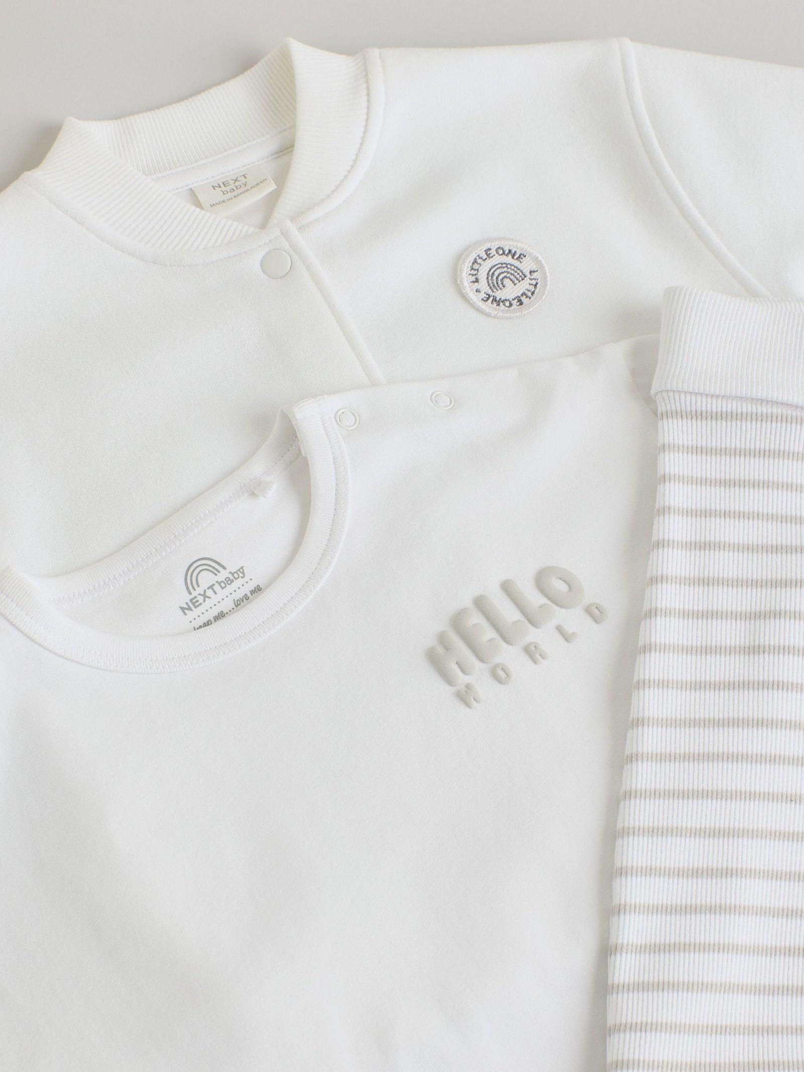 White Jersey Jacket Bodysuit and Leggings 3 Piece Baby Set (0mths-2yrs)
