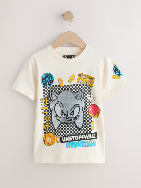 Ecru Sequin Sonic T-Shirt (3-16yrs)